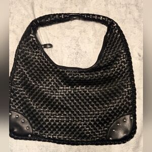 FAUX  Woven Leather Black Shoulder Bag Handbag Purse